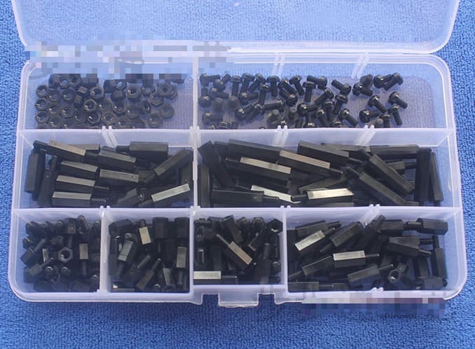 M3 Nylon Screw Black Hex Screw Nut Nylon PCB Standoff Assortment Kit 250pcs