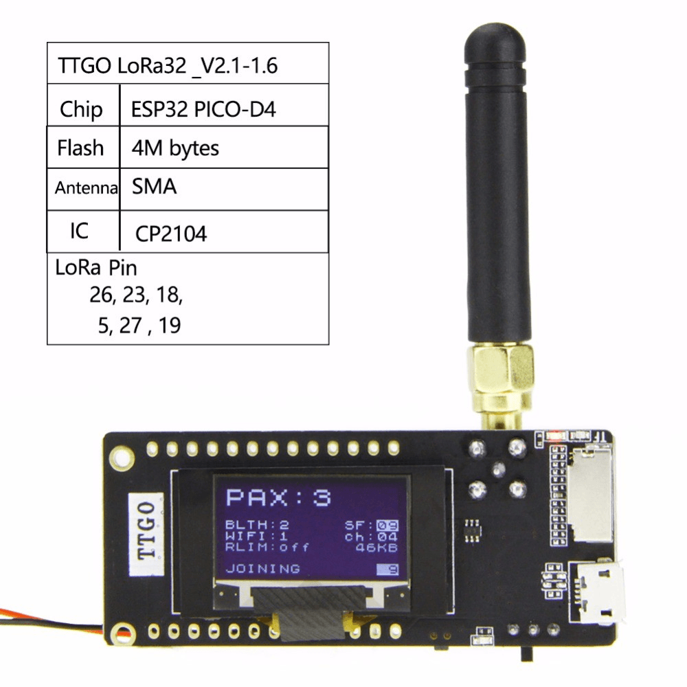 TTGO ESP32 Lora (915MHz) OLED SDCard Lipo Battery Connector